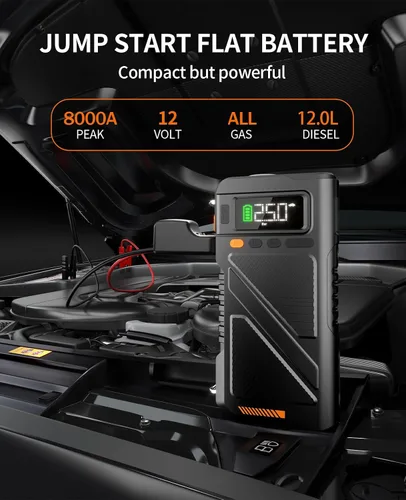 Miniatura 3 de Arrancador de 8000A con inflador de aire y compresor de desinflado, paquete de potencia portátil de 9 en 1 de 12V para todos los motores