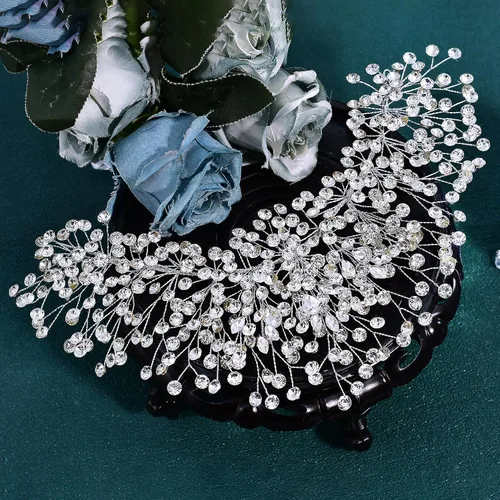 Miniatura 4 de ULAPAN HP376 - Diadema de boda con diamantes de imitación de plata para mujer, hecha a mano, accesorios para el cabello