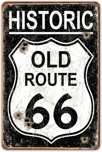 Ylens Letrero de metal vintage para garaje de 8 x 12 pulgadas, letrero histórico de la antigua ruta 66 para coche, letrero de garaje de la vieja