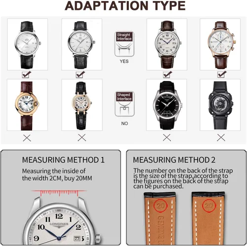 Miniatura 7 de Moran - Correa con estampado de cocodrilo y de cuero vacuno, para reloj de pulsera de 18mm a 24mm, para mujer y hombre