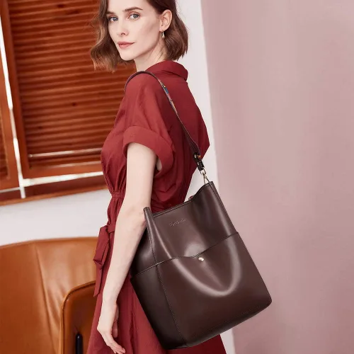 Miniatura 2 de Bostanten Bolsas de cuero para hombro, tipo balde, para mujer