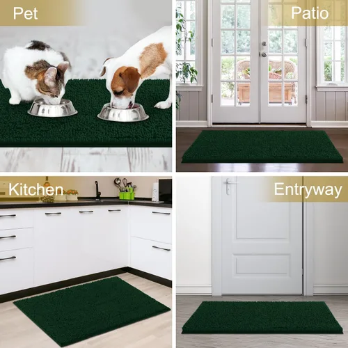 Miniatura 9 de IM HOME Tapete absorbente de felpilla para exteriores, 30 x 20 pulgadas, lavable, tapete para puerta de perro, antideslizante, tapete para Verde