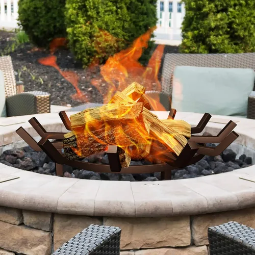 Miniatura 7 de AMAGABELI GARDEN & HOME Rejilla para Fogata Redonda de 27 Pulgadas, Rejilla de Troncos para Chimenea, Soporte de Acero Sólido para Quemar Leña