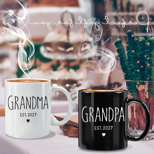 Miniatura 2 de FALJIOK Taza de café para abuelos, regalos por primera vez 2027, promocionado a abuelos, abuela y abuelo 2027, regalos de anuncio de embarazo
