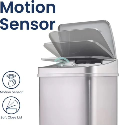 Miniatura 2 de Ninestars Bote de basura rectangular con sensor de movimiento automático sin contacto de 13.2 galones, 50 L, plateado, 13 galones, 50 L, borde Borde