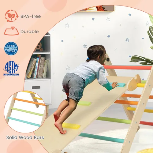 Miniatura 9 de Costzon Juguetes de escalada para niños pequeños, 4 en 1 plegables de madera Montessori para niños, juguetes de escalada triangulares con rampa