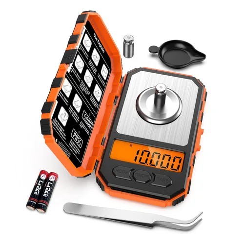 Miniatura 10 de AMIR Báscula digital de miligramo de 1.76 oz/0.00 oz, báscula portátil de joyería, báscula electrónica de bolsillo de alta precisión, LCD