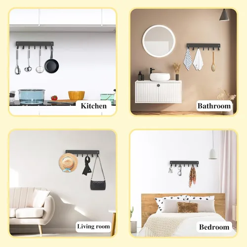 Miniatura 7 de Paquete de 2 soportes para llaves de pared, 10 ganchos para llaves de automóvil para pared, no requiere perforaciones, adhesivo para llavero