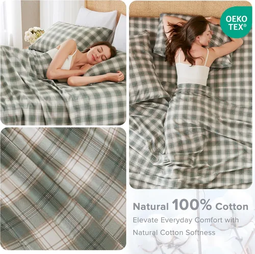Miniatura 69 de Comfort Spaces Sábanas 100% algodón tamaño King, transpirables, naturalmente frescas, sábanas de algodón suave con bolsillo elástico de 14 pulgadas