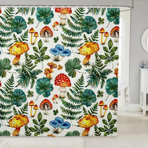 Miniatura 25 de Castle Fairy Cortinas de ducha con hojas de ginkgo, cortina de baño botánica de naturaleza verde, tela de plantas de acuarela, juego de decoración