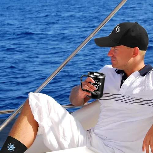 Miniatura 3 de Didaey 4 piezas de regalos de barco para hombres, gorra de capitán de barco, sombrero de capitán, vasos de acero inoxidable con texto en inglés "I'm