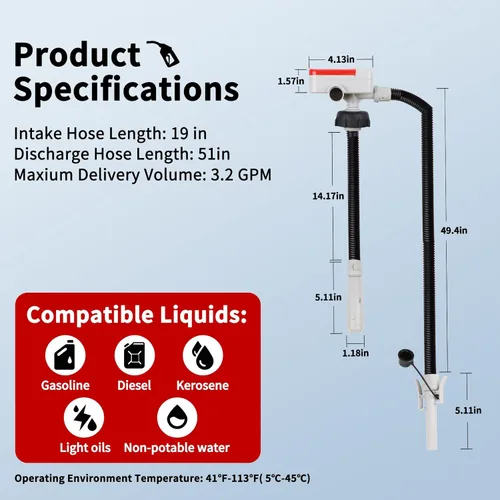 Miniatura 7 de Bomba de transferencia de combustible (3.2 GPM) con sensor de parada automática, manguera de 51 pulgadas de transferencia automática de bomba de gas