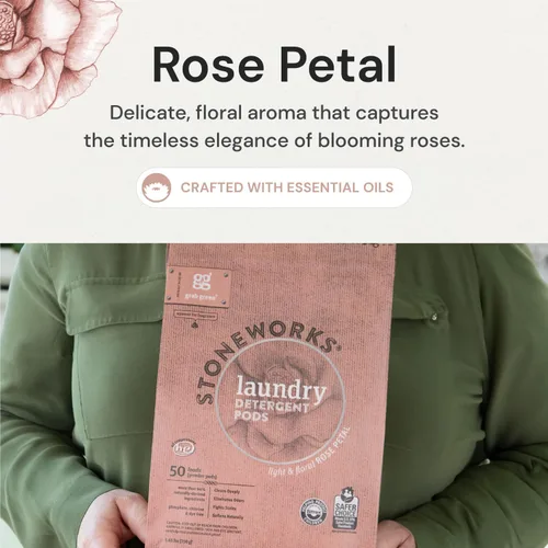 Miniatura 9 de Grab Green Stoneworks - Paquete de cápsulas de detergente para ropa y hojas para secadora (pétalo de rosa) 80 unidades Rose Petal Scent; Plant &