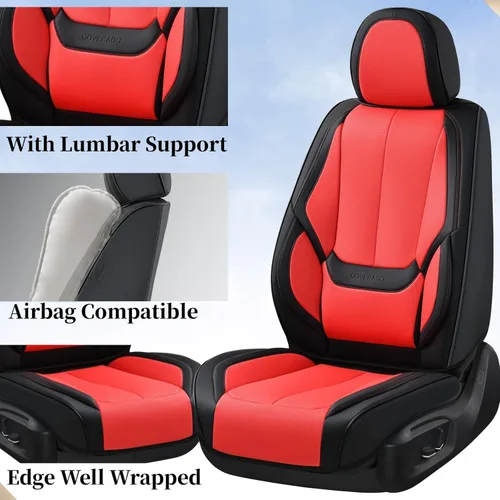 Miniatura 2 de Coverado - Juego completo de fundas para asientos de automóvil, protectores de asiento impermeables de piel Nappa 8805 - Negro y rojo, juego