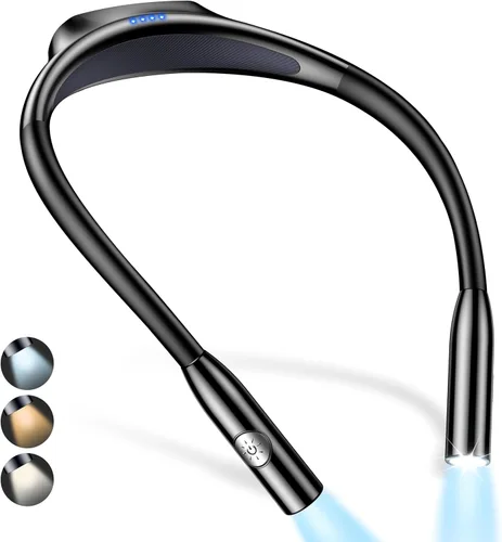 Gritin - Luz de Lectura para el Cuello LED, Luz de Libro para Leer en la Cama - Cuidado de los Ojos, 3 Colores, Brillo Ajustable, Brazos Flexibles,