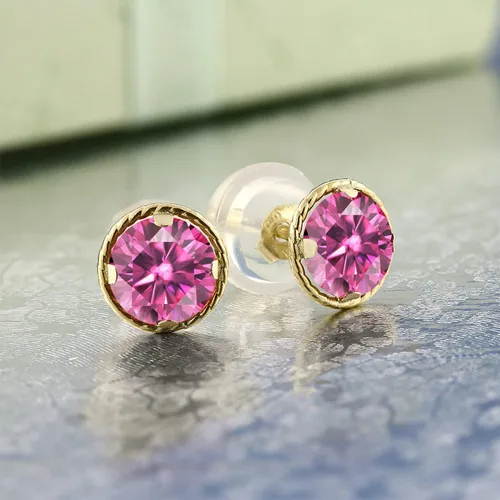 Miniatura 56 de Gem Stone King Aretes redondos de oro amarillo de 14 quilates con piedra natal Redondos de 0.157 in Aretes de oro para mujeres y hombres