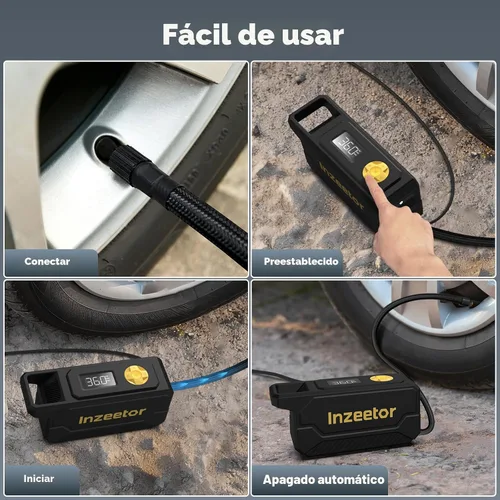 Miniatura 8 de Compresor de aire portátil, inflador de neumáticos de 150 PSI, bomba de aire de 12 V CC con apagado automático, manómetro digital y luz LED de Negro