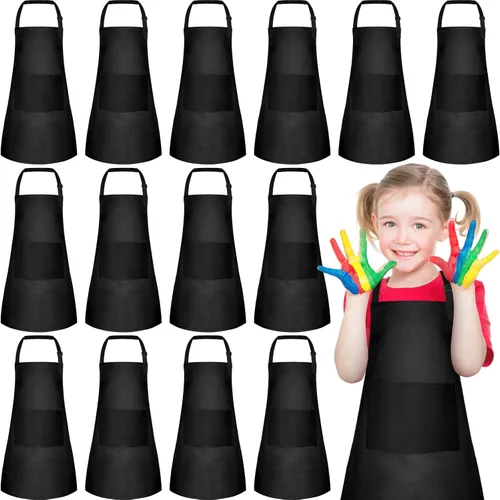 Miniatura 11 de PLULON 10 delantales para niños con 2 bolsillos, delantales de pintura a granel, delantales de pintura ajustables, delantales de chef para niñas, 10