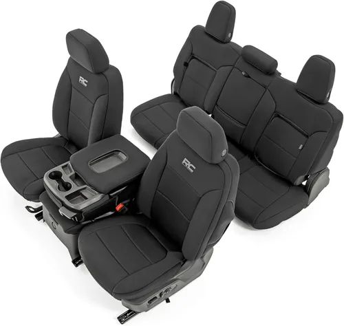 Miniatura 8 de Cubiertas de asiento de neopreno Rough Country para Chevy Silverado y GMC Sierra 1500 (2019-2026) sin almacenamiento trasero ni portavasos