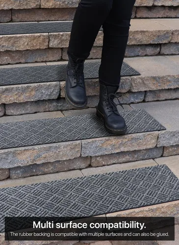 Miniatura 6 de FINEHOUS Peldaños de escalera para exteriores, antideslizantes, 35 x 10 pulgadas (paquete de 6), peldaños de alfombra con respaldo de goma