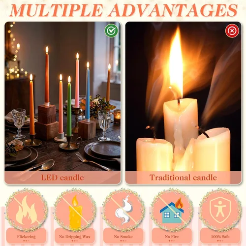 Miniatura 5 de Baquler 24 velas cónicas sin llama de flores silvestres de 11 pulgadas, funciona con pilas, velas LED de plástico con degradado parpadeante