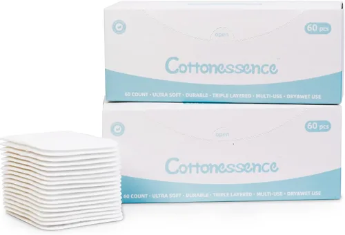 Almohadillas de algodón exfoliante de alta calidad (120 unidades) - 100% algodón, extrasuaves y sin pelusas, cuadrados duraderos para eliminación de