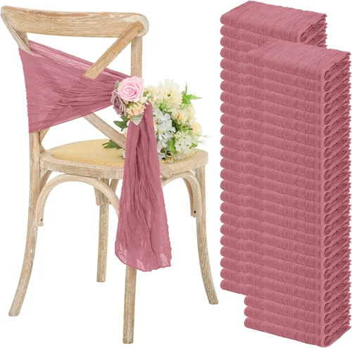Miniatura 10 de YMHPRIDE 50 bandas para sillas de gasa de boda, diseño de lazos, para bodas, fiestas, banquetes, restaurantes, hoteles, fundas plegables para Beige
