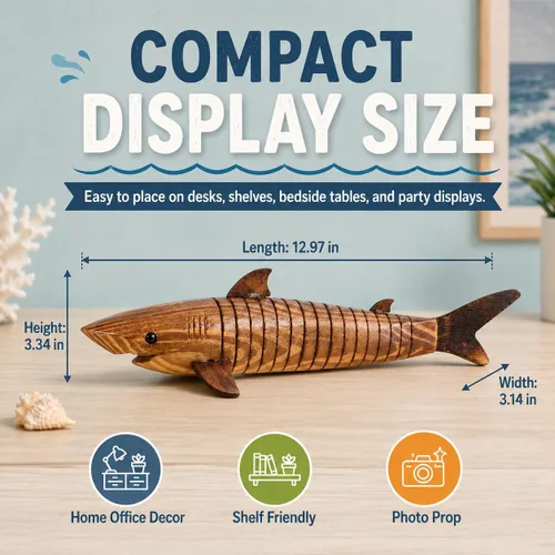 Miniatura 6 de Garneck Modelo de tiburón de madera de 12.9 pulgadas: escultura de animal para pintar y jugar, figura de pez flexible articulada para artes