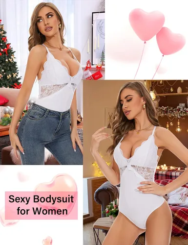 Miniatura 4 de Quzzion Lace Bodysuit Women Tummy Control V Neck Tank Tops Backless Shapewear Thongs One Piece Sexy Lingerie