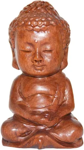 Miniatura 7 de Estatua de cabeza de Shakyamuni de Buda sonriente meditante, hecha a mano, de madera, anhelada a mano, decoración de buena suerte, regalo