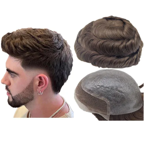 Miniatura 10 de N.L.W. Toupee para hombres Piezas de pelo para hombres NLW sistema europeo de reemplazo de cabello humano para hombres BIO 10x8 base szie implante