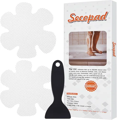 Miniatura 12 de Secopad Calcomanías para bañera antideslizantes, 24 piezas de peldaños de ducha de seguridad con raspado premium (azul)