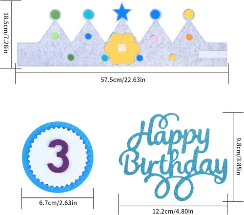 Miniatura 2 de Calcomanías 3D para niños y niñas, corona de tela, regalo de fiesta, decoración de cumpleaños, corona de 0 a 9 números reemplazables Azul