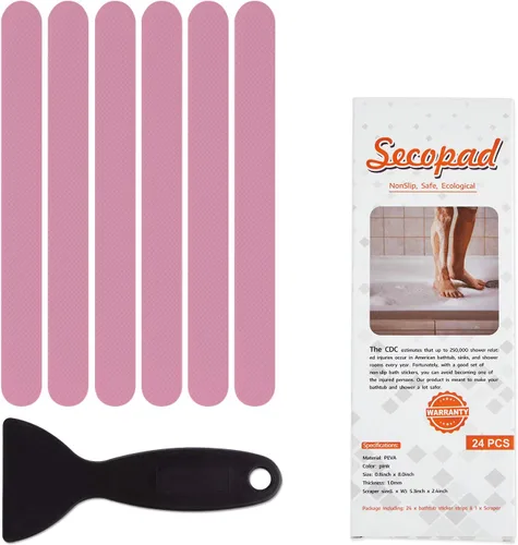 Miniatura 18 de Secopad Calcomanías de ducha antideslizantes originales para bañera y ducha, tiras de seguridad adhesivas fuertes con raspador, ideal para familias