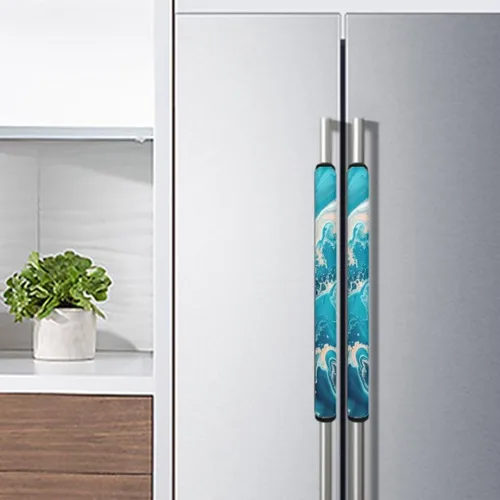 Miniatura 5 de Coldinair Fundas protectoras antideslizantes para manijas de puerta de refrigerador con estampado de mármol aguamarina, asas de decoración