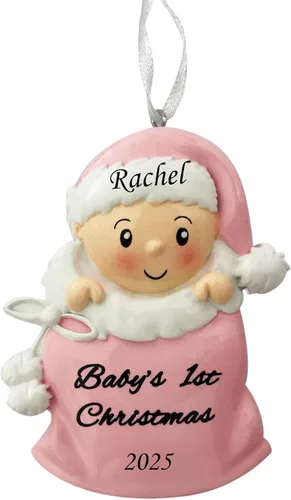 Miniatura 9 de Adorno personalizado para bebé niño en pijama con copo de nieve 2024, adorno para primer árbol de Navidad, decoración artesanal personalizada