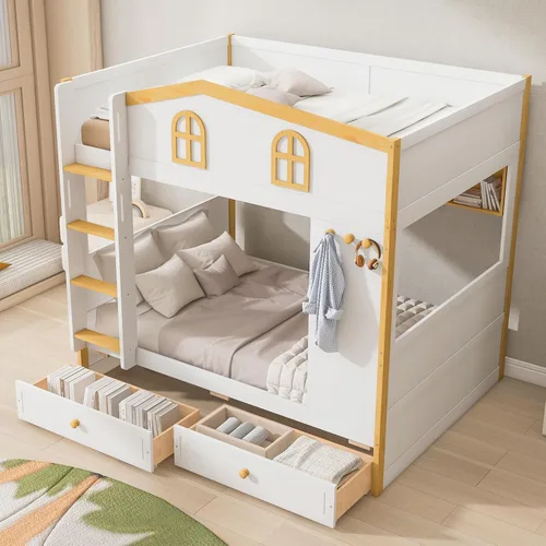Miniatura 4 de Bellemave Bunk beds Twin Over Twin with Twin Size Drawers, Low bunk Bed for Kids Adults and Teenagers，White
