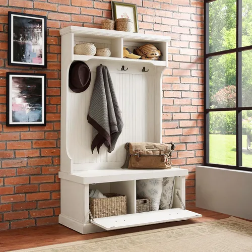Miniatura 6 de Crosley Furniture - Hall Tree- Mueble para pasillo, Madera, Blanco gastado