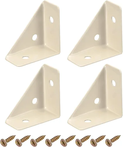 uxcell 4 soportes de esquina angulares de 1.496 in x 1.496 in, soportes de acero laminado en frío con tornillos para borde de escritorio y cama Beige