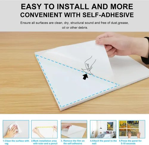 Miniatura 5 de JBER Paneles acústicos artísticos, paquete de 8 paneles acústicos para decoración de pared con autoadhesivos, paneles de absorción de sonido