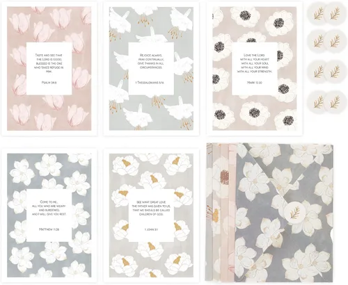 DIVERSEBEE 20 tarjetas de felicitación cristianas inspiradoras de aliento con sobres y calcomanías, tarjetas de notas motivacionales religiosas con