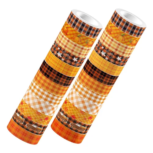 Miniatura 9 de Juego de cinta Washi de arce de calabaza de 16.4 pies, 12 rollos de hojas de otoño con tema de Acción de Gracias, decoración para álbumes