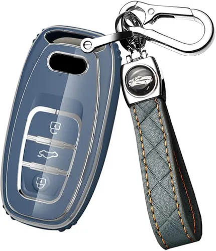 Miniatura 11 de ontto Funda para llavero compatible con Audi Q5 SQ5 Q3 Q7 Q8 A3 A4 A5 A6 A7 llavero remoto sin llave, carcasa brillante con borde plateado negro