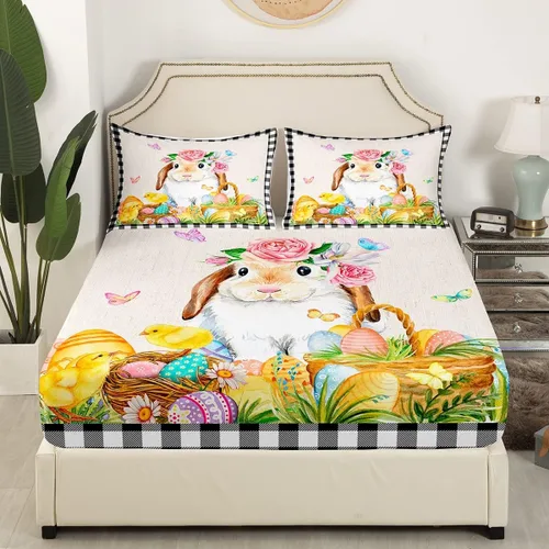 Miniatura 34 de Bonita sábana bajera ajustable para niños, tamaño individual, juego de ropa de cama rústica de pollo, decoración de dormitorio para niños y adultos