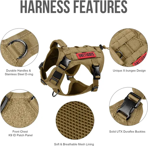 Miniatura 3 de OneTigris Arnés Chaleco Táctico para Perros, Chaleco para Perros de Servicio Sin Tirones con Paneles de Velcro, Arnés Chaleco Ajustable para Perros
