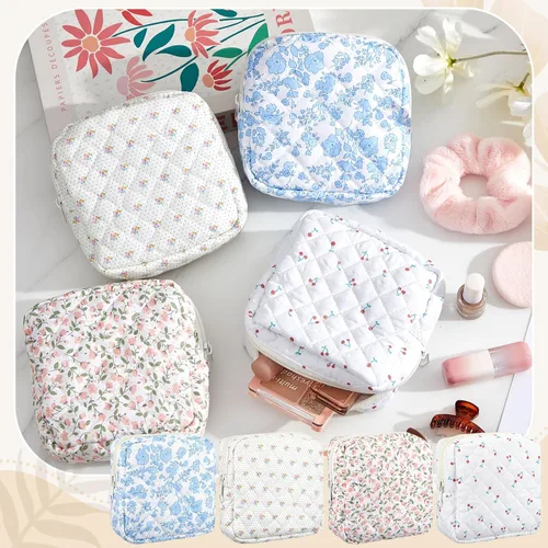 Miniatura 3 de Abbylike 4 piezas de bolsa de maquillaje floral con cierre, bolsa de cosméticos con cierre portátil, pequeñas bolsas para bolso, mini bolsa de aseo