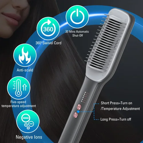 Miniatura 9 de sdlogal Cepillo alisador de cabello – Plancha alisadora de cabello con peine integrado, calentamiento rápido de 20 segundos y 5 ajustes de Negro