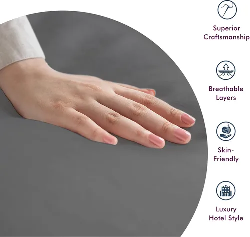 Miniatura 4 de XOOX Linen Sábana bajera de 500 hilos tamaño individual – Sábana bajera de 500 hilos suave de tejido satén de 100 % algodón color gris oscuro