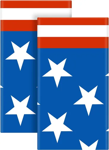 Miniatura 4 de Esjay Mantel del 4 de julio, paquete de 2 manteles de plástico con bandera estadounidense (54 x 72 pulgadas) para suministros de fiesta patriótica