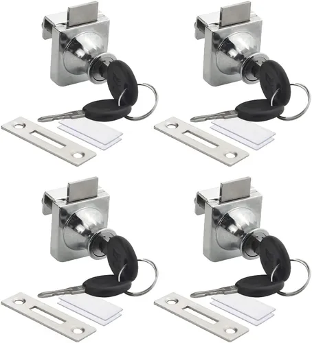 Miniatura 9 de Paquete de 4 cerraduras de gabinete de aleación de zinc de doble vidrio con 2 llaves iguales para puertas de vidrio 407 de 0.177-0.315 in